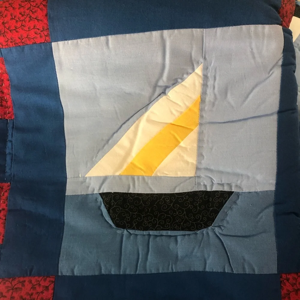 Day By Day Handcrafting 100% Natural Fabrics Nautical Themed Quilt Twin 68”x 86”